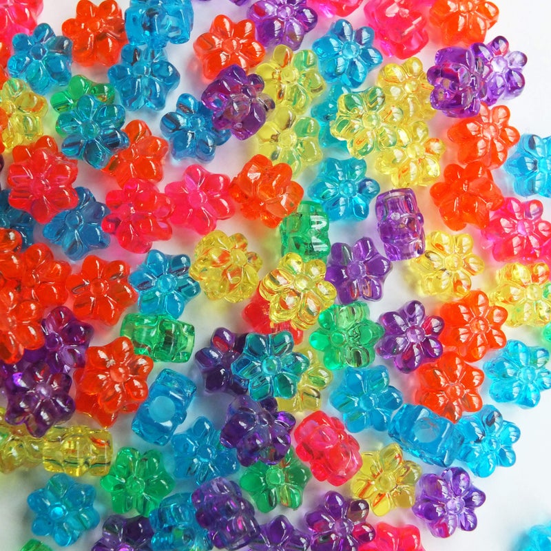 BeadExplosion Flower Beads Jewel Rainbow Colors Large Hole Pony Beads Multi Mix Made in USA - Image 1
